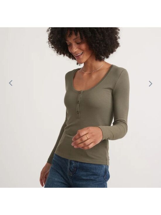 Marine Layer Tops - Marine Layer Lexi Rib Henley Burnt Olive